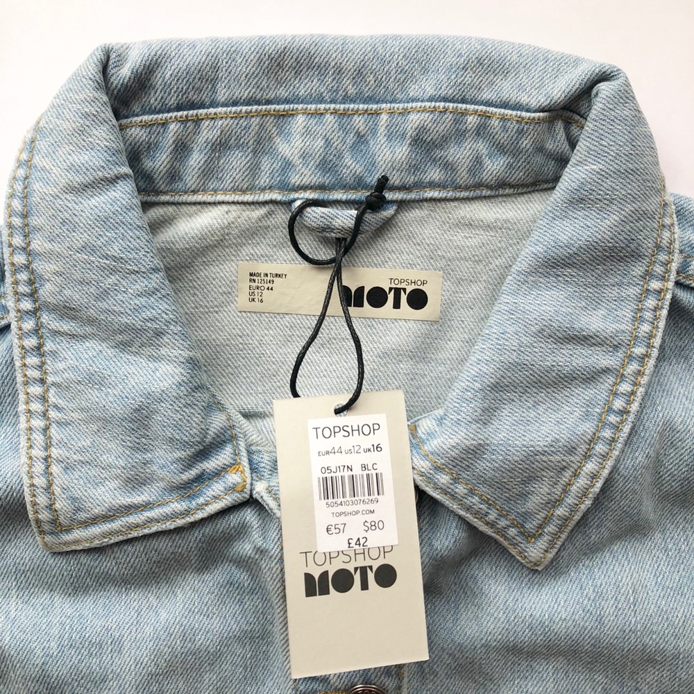 [ nwt ] Topshop Bleached Hacked Denim Jacket - Picture 8 of 8